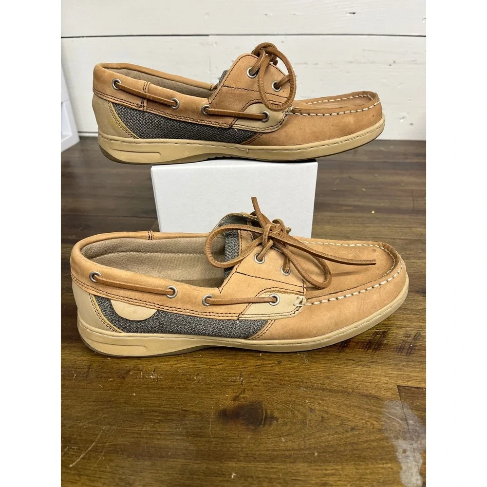 Maui Island Marlin Mens Tan Leather Mesh Boat Shoes Loafers Size 9M 747032